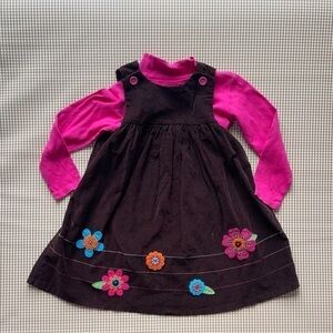 Retro Corduroy dress w/ turtle neck long sleeve pink shirt. Size 6